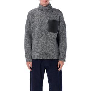 JW ANDERSON Men's High Neck Knit Sweater with Anchor Logo Patch Pocket Men GREY